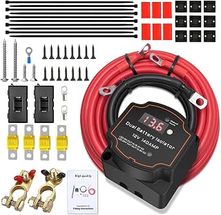 5M 12V 140 Amp Split Charge Relay Kit,VSR Dual Battery Isolator,LED Display | Smart Voltage Sensitive Relay Kit Automatic Disconnect Switch, for Campervan SUV ATV RV Boat Vehicles