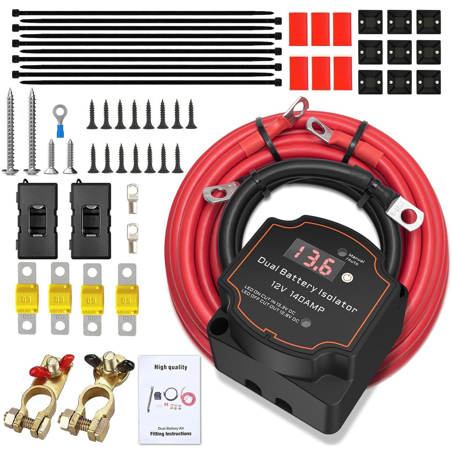 5M 12V 140 Amp Split Charge Relay Kit,VSR Dual Battery Isolator,LED Display | Sm