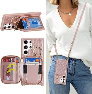 Crossbody Wallet Case for Galaxy S24 Ultra -Rose Gold