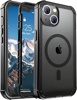 Magnetic for iPhone 13 Case Heavy Duty Protection Black | Compatible with MagSafe,Military Grade Drop Protection,Translucent Matte,Non-Slip,Shockproof 2-Layer Durable Bumper Case