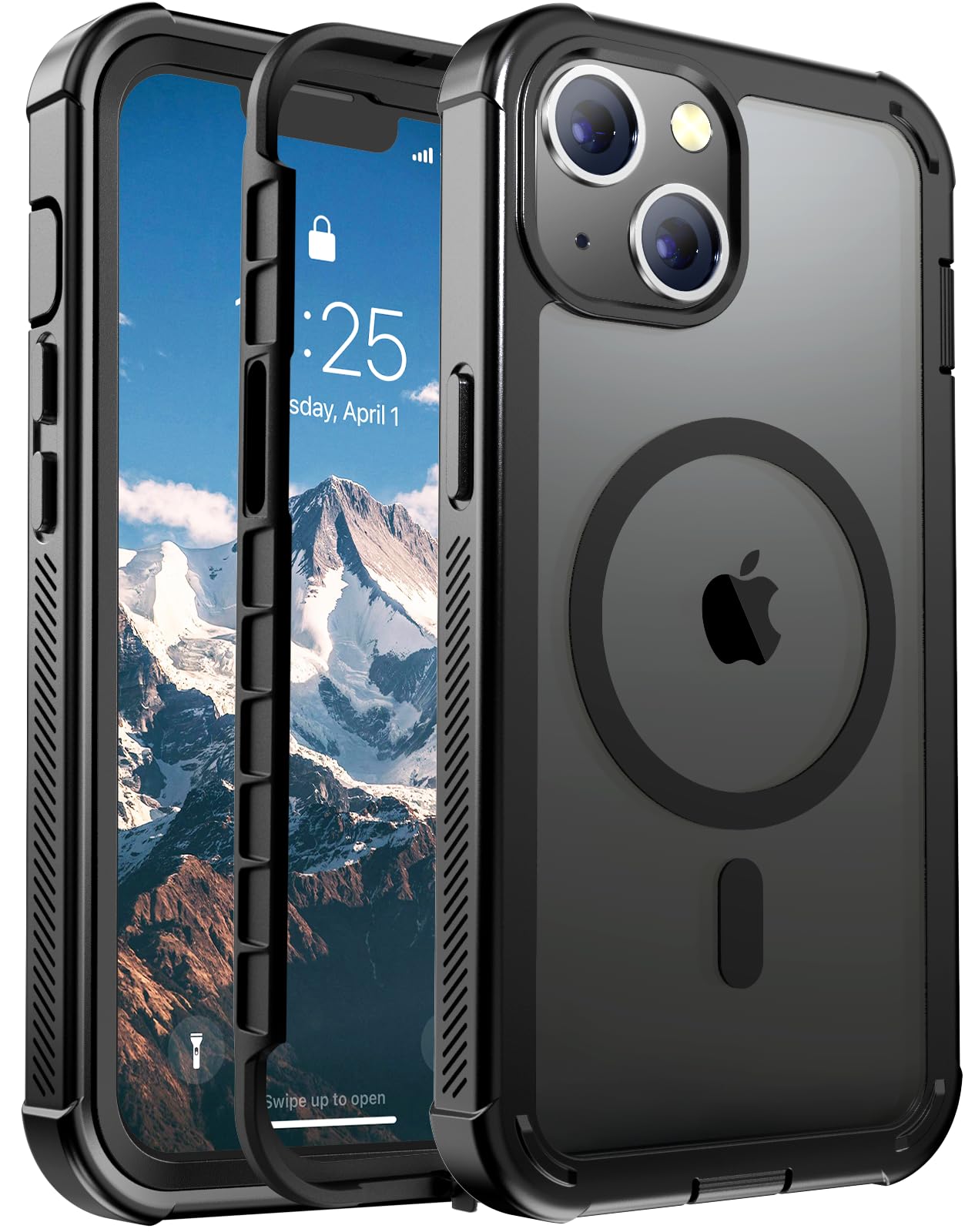 Magnetic for iPhone 13 Case Heavy Duty Protection Black | Compatible with MagSaf