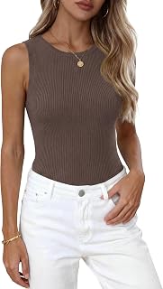 PRETTYGARDEN Summer High Neck Striped Tank Tops for Women Casual Sleeveless Sweaters Basic Ribbed Knit Slim Fitted Shirts