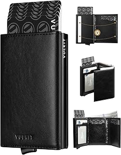 VULKIT Mens Wallet Credit Card Holder Pop up Card Case RFID Blocking Leather Card Wallet with Banknote Compartment & ID Window