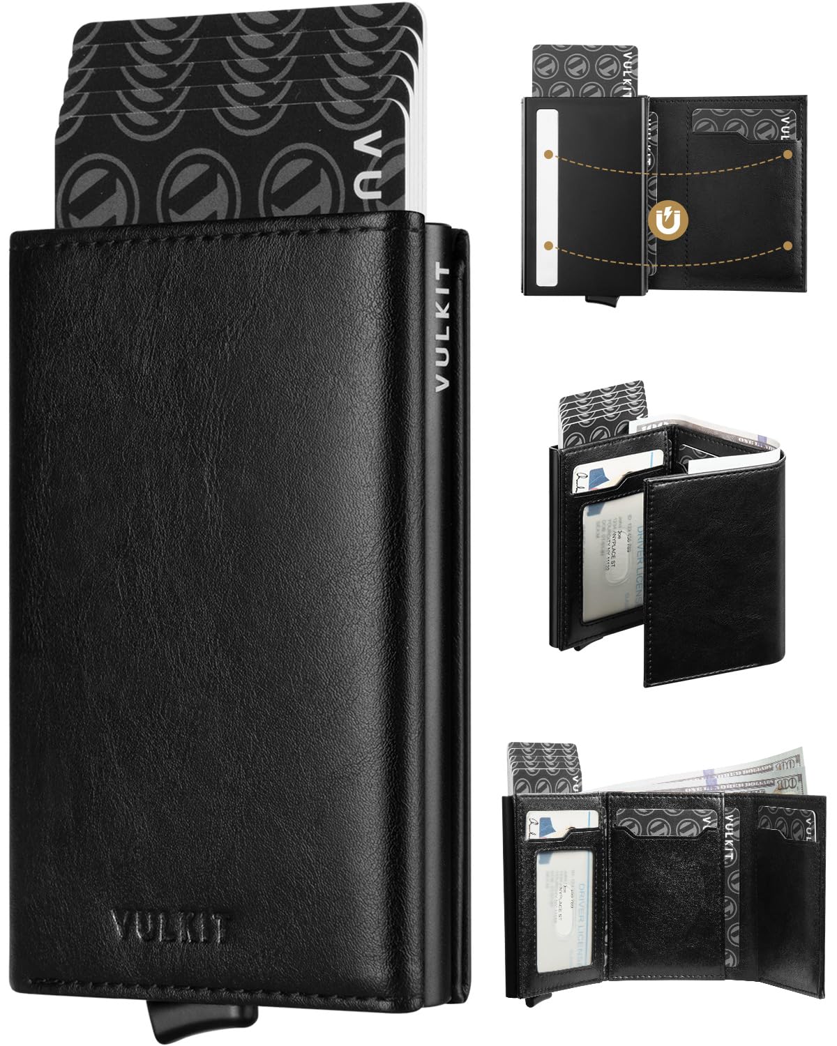 VULKIT Mens Wallet Credit Card Holder Pop up Card Case RFID Blocking Leather Car