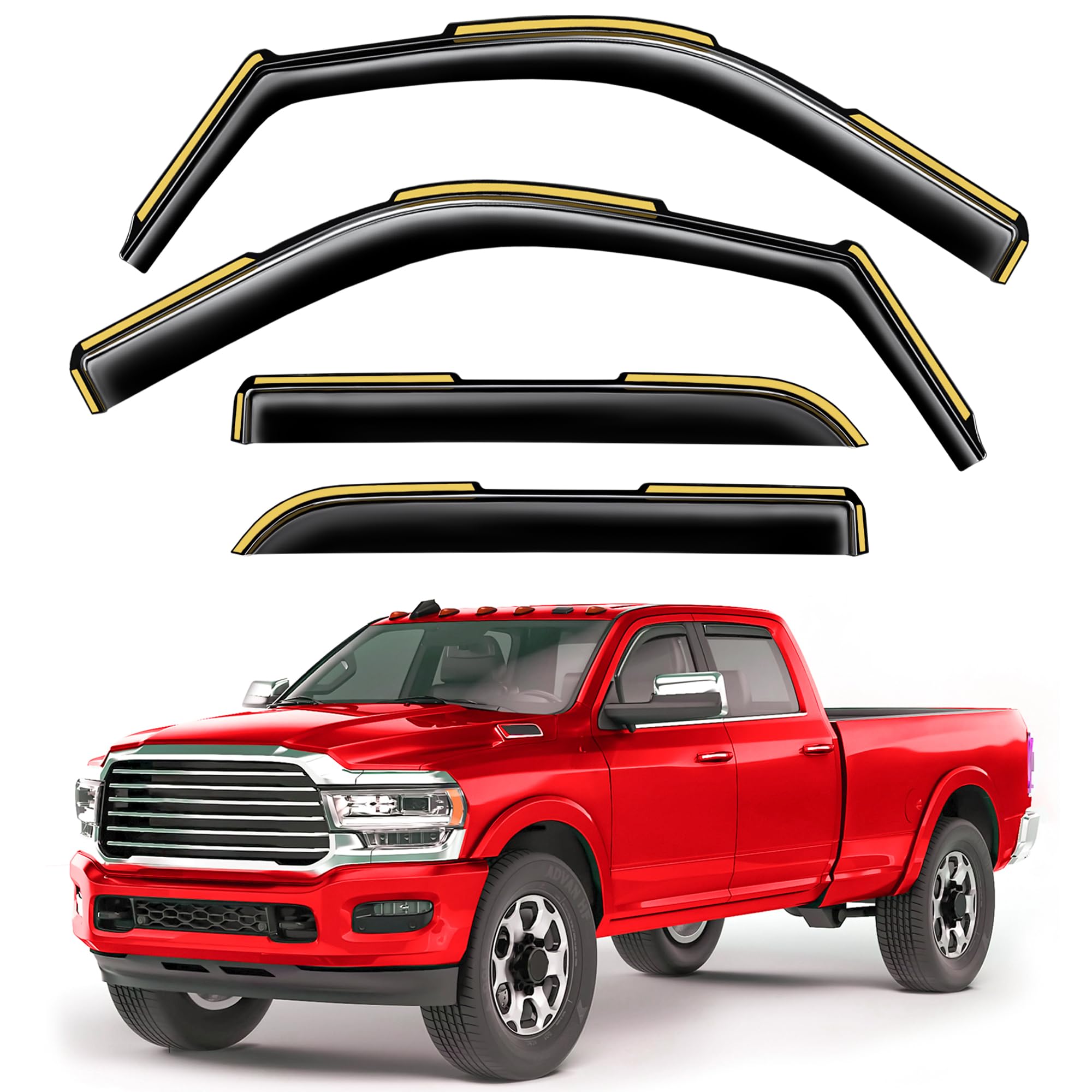 Window Visors Rain Guards for 2019-2027 Dodge RAM 2500 & 3500 Crew Cab | Saleago