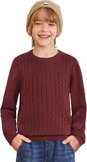 Arshiner Boys Sweater Long Sleeve Cable Knit Crewneck Pullover Winter Tops