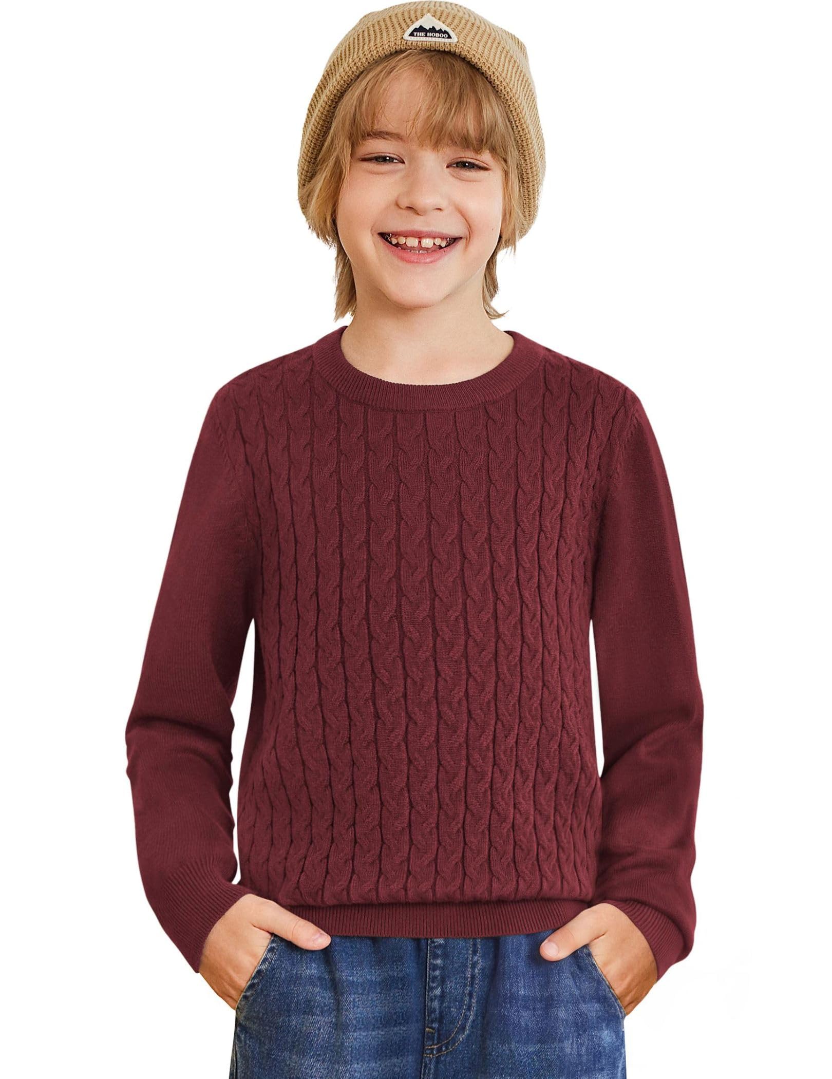 Arshiner Boys Sweater Long Sleeve Cable Knit Crewneck Pullover Winter Tops