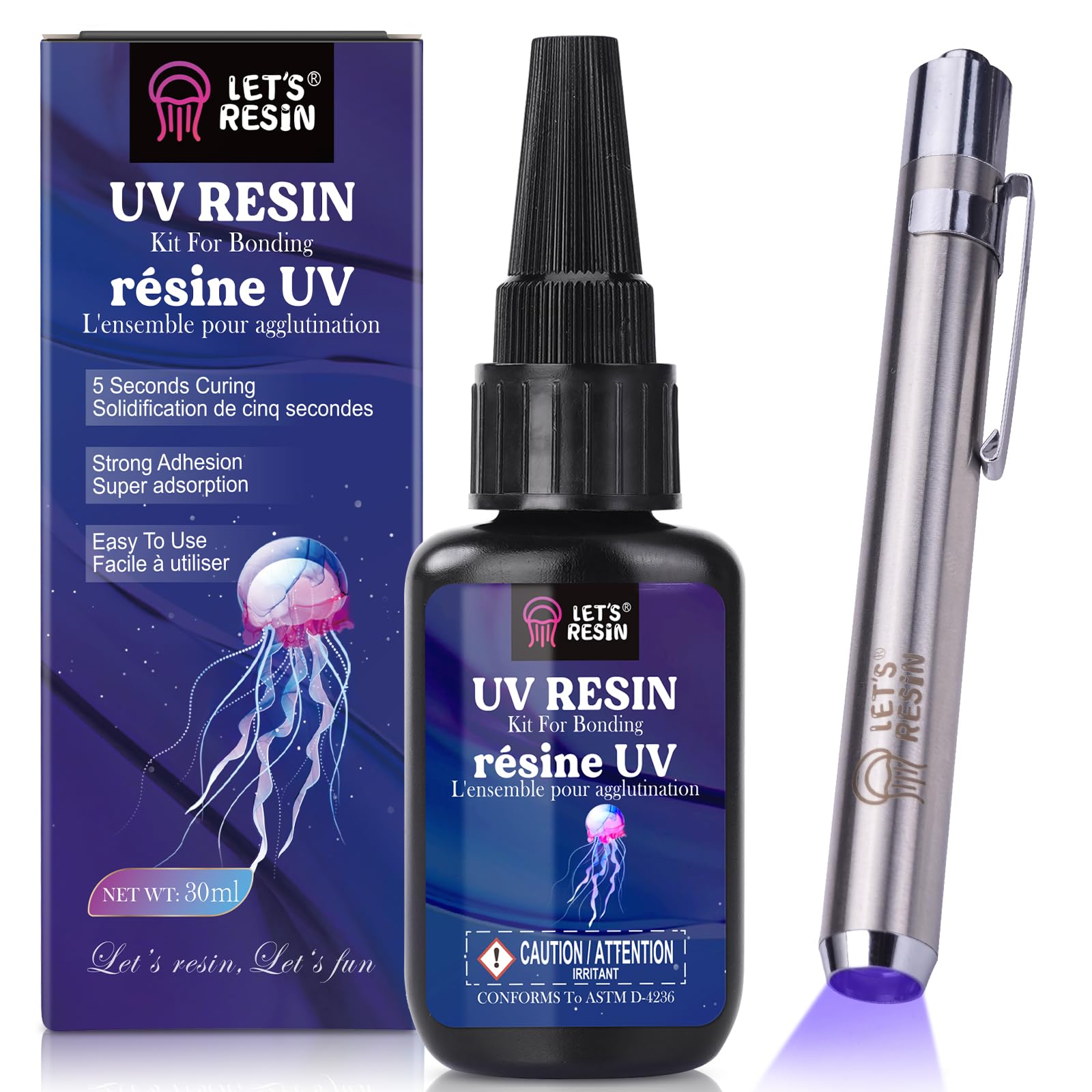 LET'S RESIN 30ml UV Resin Kit with Light,UV Glue for Bonding | Curing in Seconds
