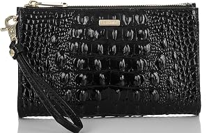 BRAHMIN Melbourne Daisy Clutch - Leather Purse - Lined Interior - Slide Out Wrist-strap - Zip-top Clutch Black One Size One Size