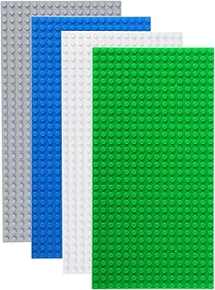 Classic Baseplates for Lego 4pcs, 5" x 10" Base Plates 16x32 Stud, 12.75cm x 25.5cm Bricks Plaque Board Mat for Building Block Table, 100% Compatible with All Major Brands - Green Gray Blue White