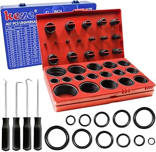 KEZE 826 Pcs Universal SAE and Metric O-Rings Kit,Standard 32 Metric & Inch Sizes O ring Assortment in 2 Box with 4 Piece Pick and Hook for Automotive Faucet Hydraulics Hose Air and Gas Sealing Repair