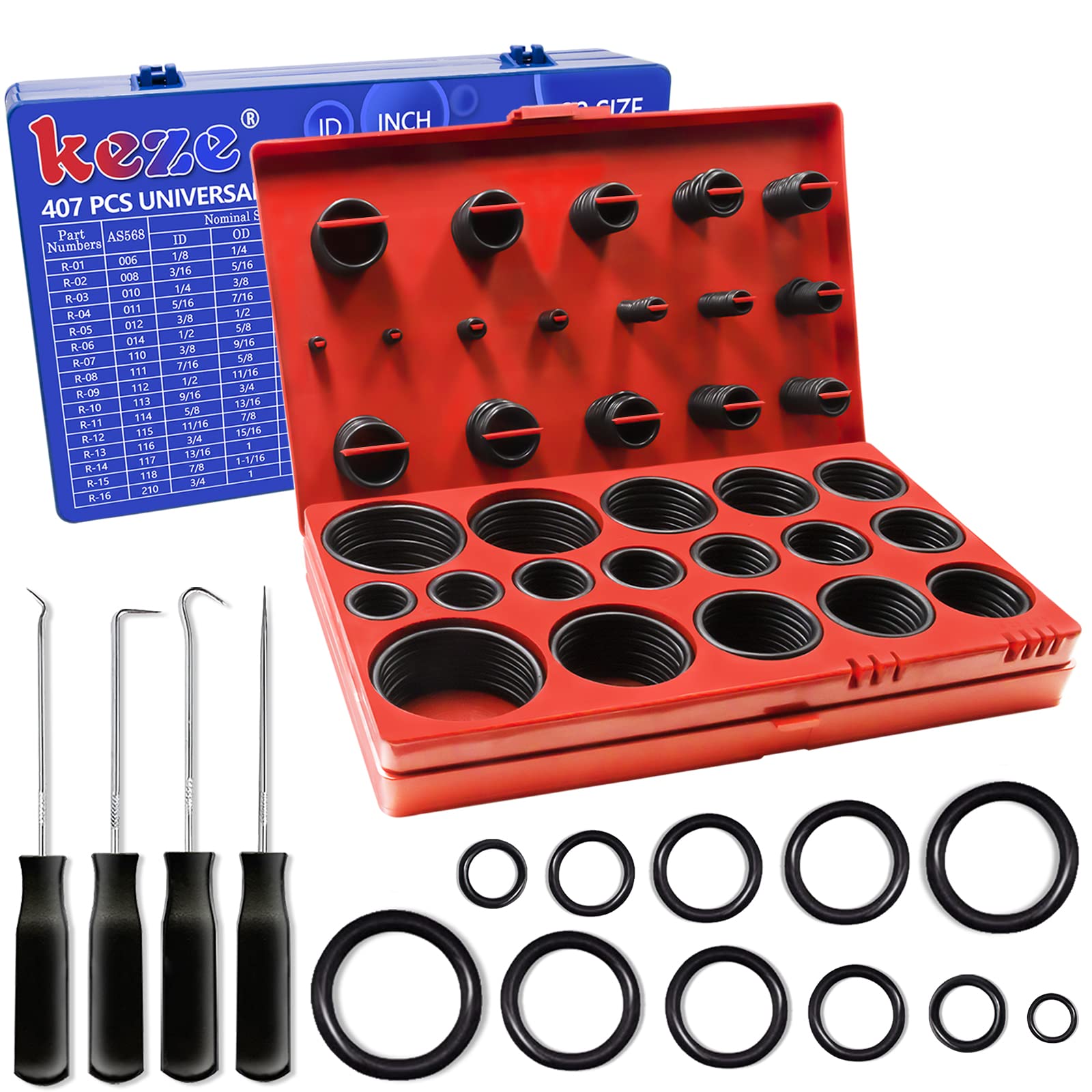 KEZE 826 Pcs Universal SAE and Metric O-Rings Kit,Standard 32 Metric & Inch Size
