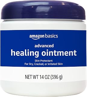 Amazon Basics Healing Ointment &amp; Skin Protectant for Dry &amp; Cracked Skin, Chapped Lips, Minor Cuts and Scrapes, Moisturizing Barrier Cream, Fragrance Free, 14 oz, 1-Pack