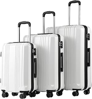 Coolife PC+ABS Hardshell Luggage, TSA Lock, Spinner Wheels, 3-Piece Set
