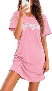 Marvmys Nightgowns Women Agodon Summer Short Sleeve Cute Print Heart Soft Elegant Nightgown