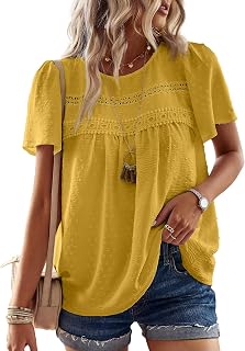 Falechay Womens Summer Tops Flowy Boho Dressy Casual Short Sleeve Shirts