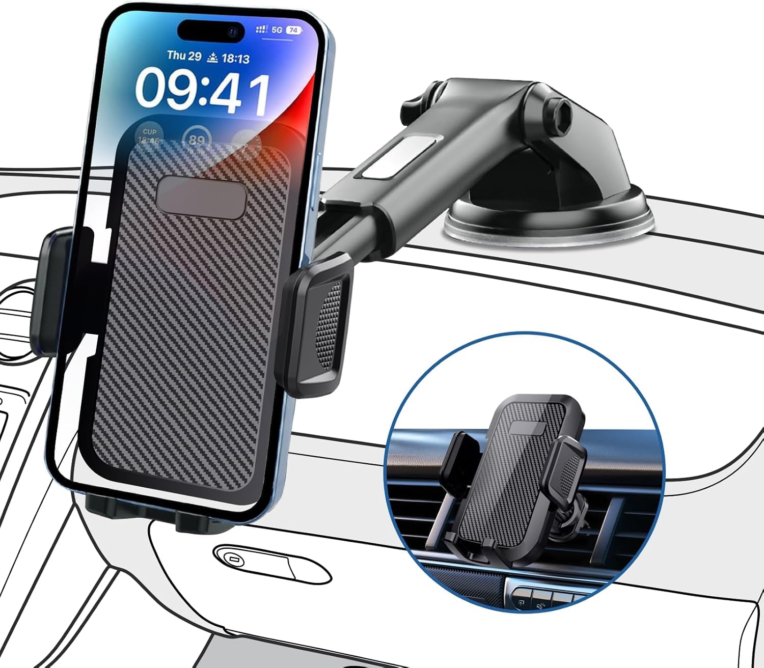 Phone Mount for Car,Military-Grade Car Phone Holder Mount Universal Automobile Dashboard Windshield Cell Phone Holder Truck Vent for iPhone 16 15 14 13 Pro Max Samsung