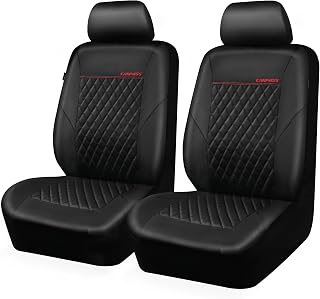 CAR PASS Quilting Leather Seat Cover Two Front Seats Only, Universal Fit Automotive Front Seat Covers Waterproof Deluxe PU Premium Vinyl Luxury for Cars Sedan Van SUV Airbag Compatible 2 Pieces,Black