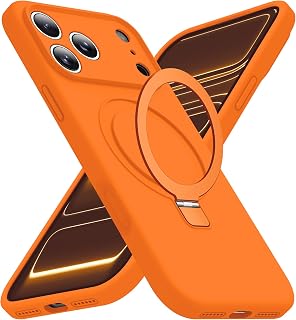 SKYLMW Compatible with iPhone 17 Pro Case with Magnetic Invisible Stand Compatible with Mag-Safe Military Drop Tested Shockproof Silicone iPhone 17 Pro Phone Cases for Women Men 6.3"，Orange