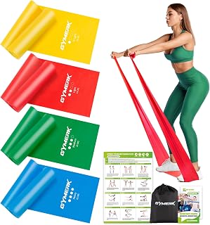 GYMERK Fitnessbänder Set 4er, 1.8M/2M Fitnessband, 4 Widerstandsstufen mit Übungsposter, Gymnastikband mit Tragetasche & Übungsanleitung, Ideal für Yoga, Pilates, Muskelaufbau