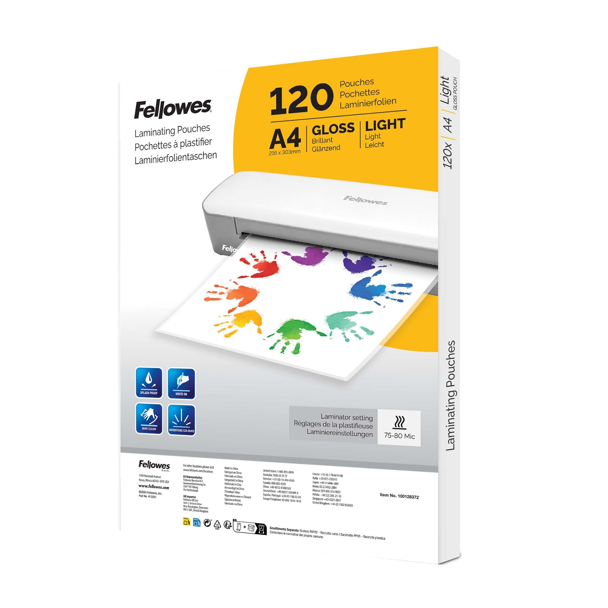 Fellowes 120pk A4 Laminating Pouches, Glossy Finish, 120 Sheets - Ideal for Noti