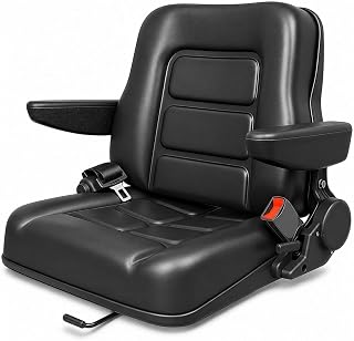 Universal Forklift Seat, Foldable Tractor Seats with Safety Belt | Waterproof Tractor Seats with Adjustable Angle Back Armrest for Tractors, Skid Loader, Telehandler, Excavato