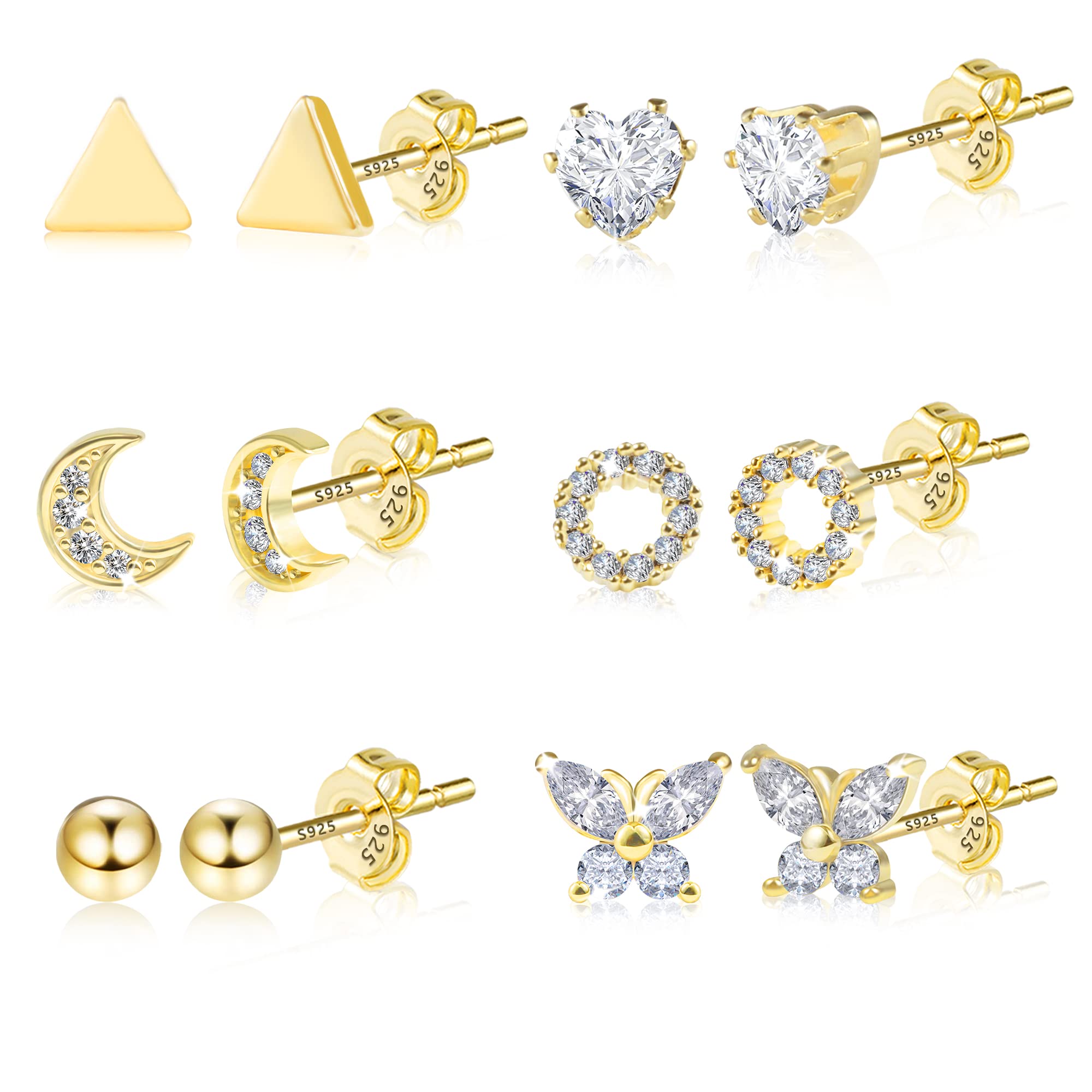 Stud Earrings Set for Women Silver Small Stacking Earring Multiple Piercing