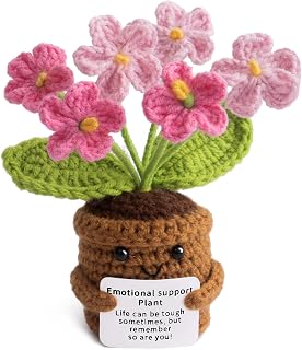 MS ZHENQIAO Handmade Positive Crochet Flower, Inspirational Gifts for Women | Life is Tough But So are You - Thank You, Appreciation, Birthday Gift for Teacher, Mom, Friend, Coworker - Cute Desk Decor