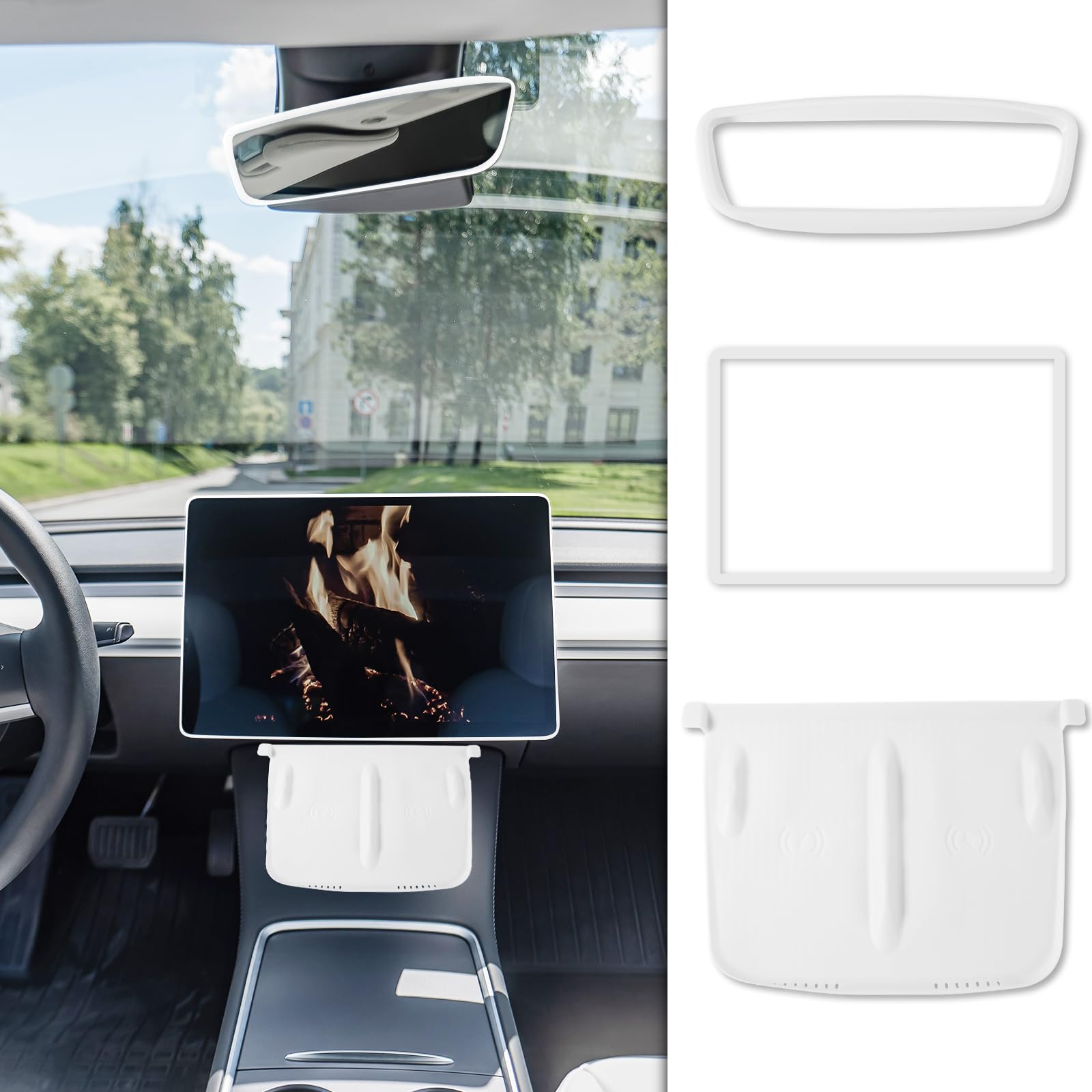 3pcs Car Accessories for Tesla Model 3 Model y, Silicone Screen Protector Frame 