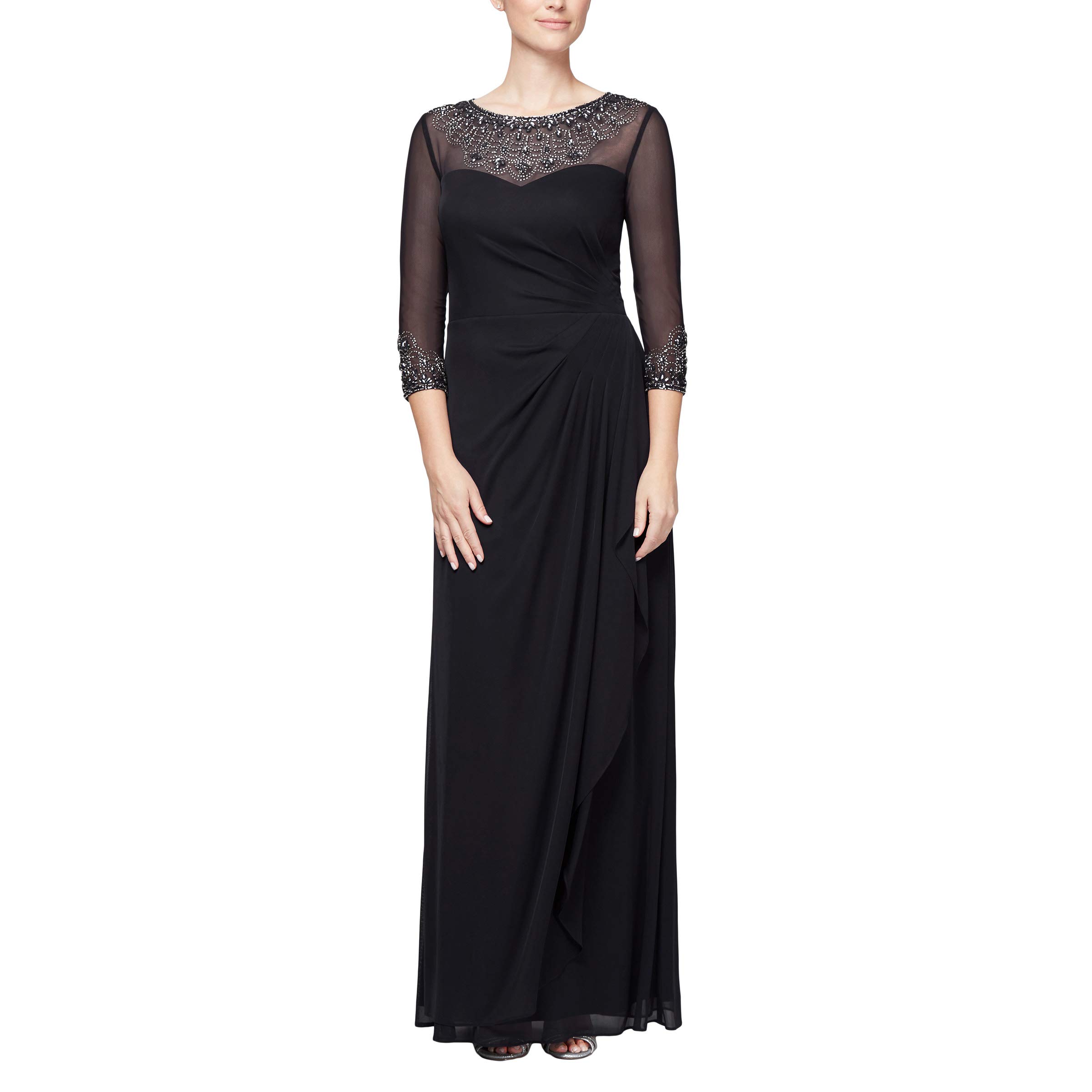 Alex Evenings Women's Long A-line Mother of The Bride Dress with Illusion Neck a