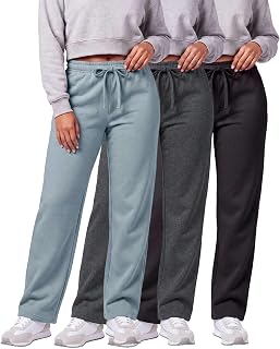 3 Pack Women's Fleece Sweatpants Open Bottom Lounge Sweats Workout Pockets