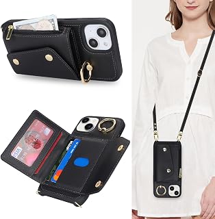 Lipvina Crossbody Wallet Case for iPhone 15 Plus,Black