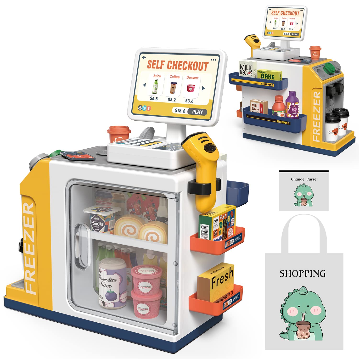Kids Cash Register Playset - 48PCS Play Money, Calculator, Scanner,Ages 3+ | Chi