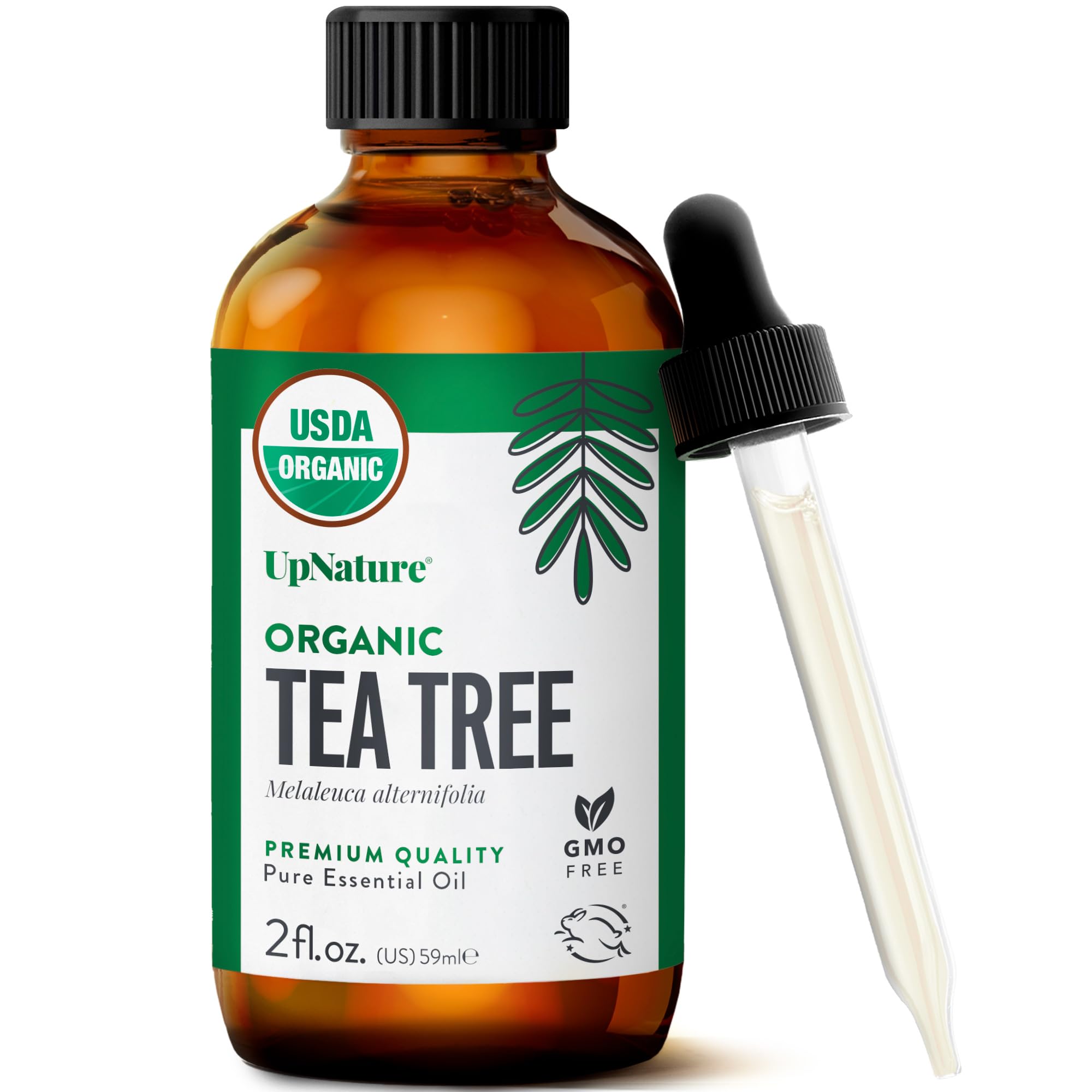 UpNature Tea Tree Oil - Organic Essential Oil for Skin Hair Toenail (2oz) | USDA