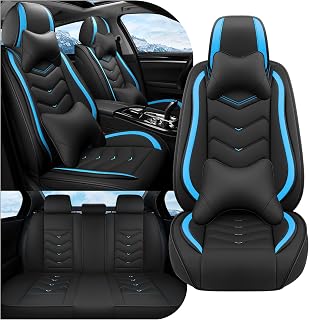 Car Seat Covers Fit for Ford Maverick 2000-2026, Stylish Sport Seat Covers, Waterproof Wear-Resistant Premium Nappa Leather Car Seat Cover.(Full Set with Pillow/Black Blue)