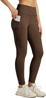 Willit Leggings con forro polar para mujer, cintura alta, pantalones térmicos de yoga para correr con bolsillos, Marrón, XL