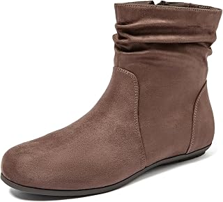 Luoika Bottines d'hiver classiques à talon plat pour femme., Suède camel, 37.5 EU