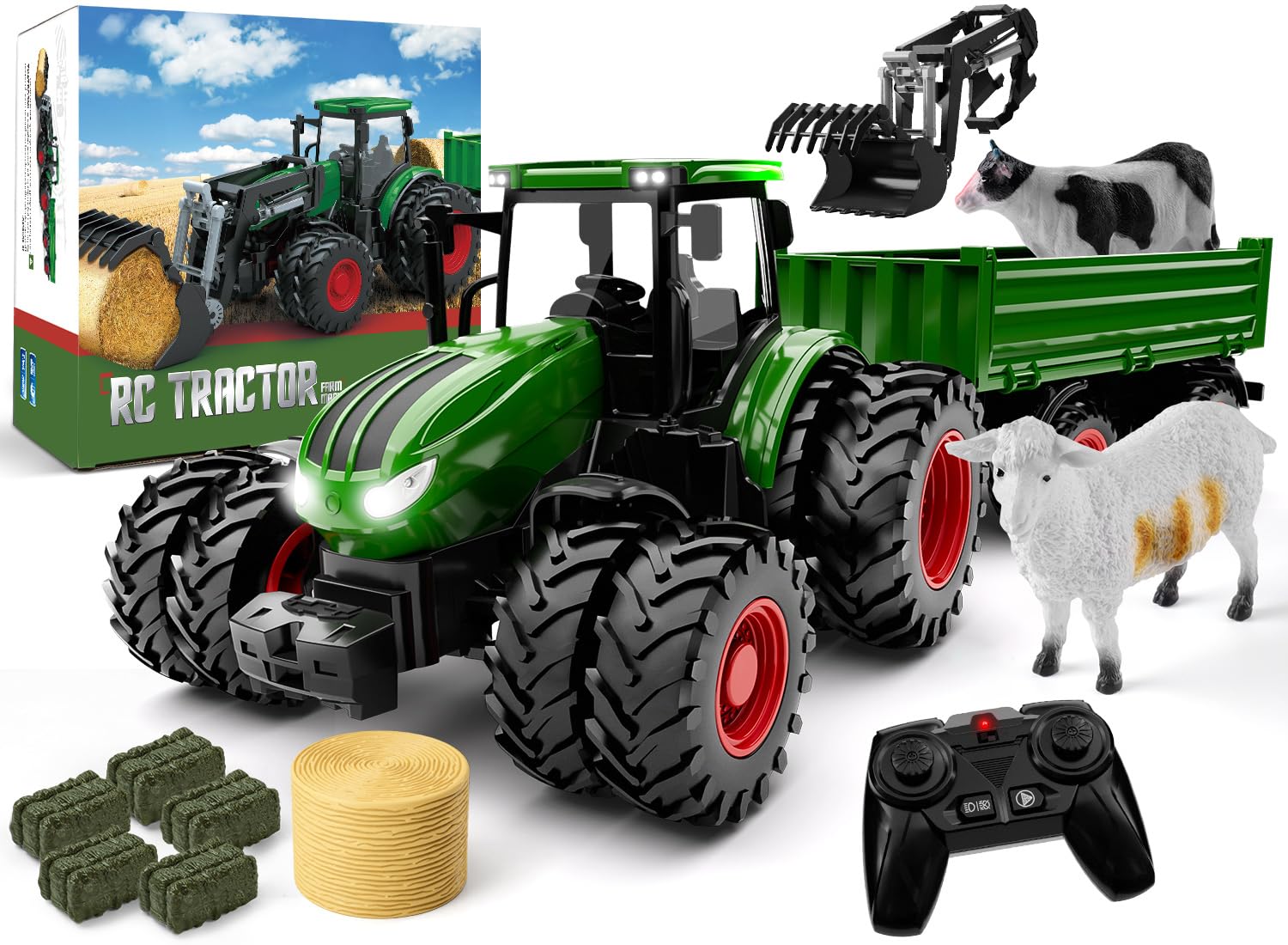 WELIN Remote Control Tractor and Trailer Toys for Kids | RC Tractor Playset with