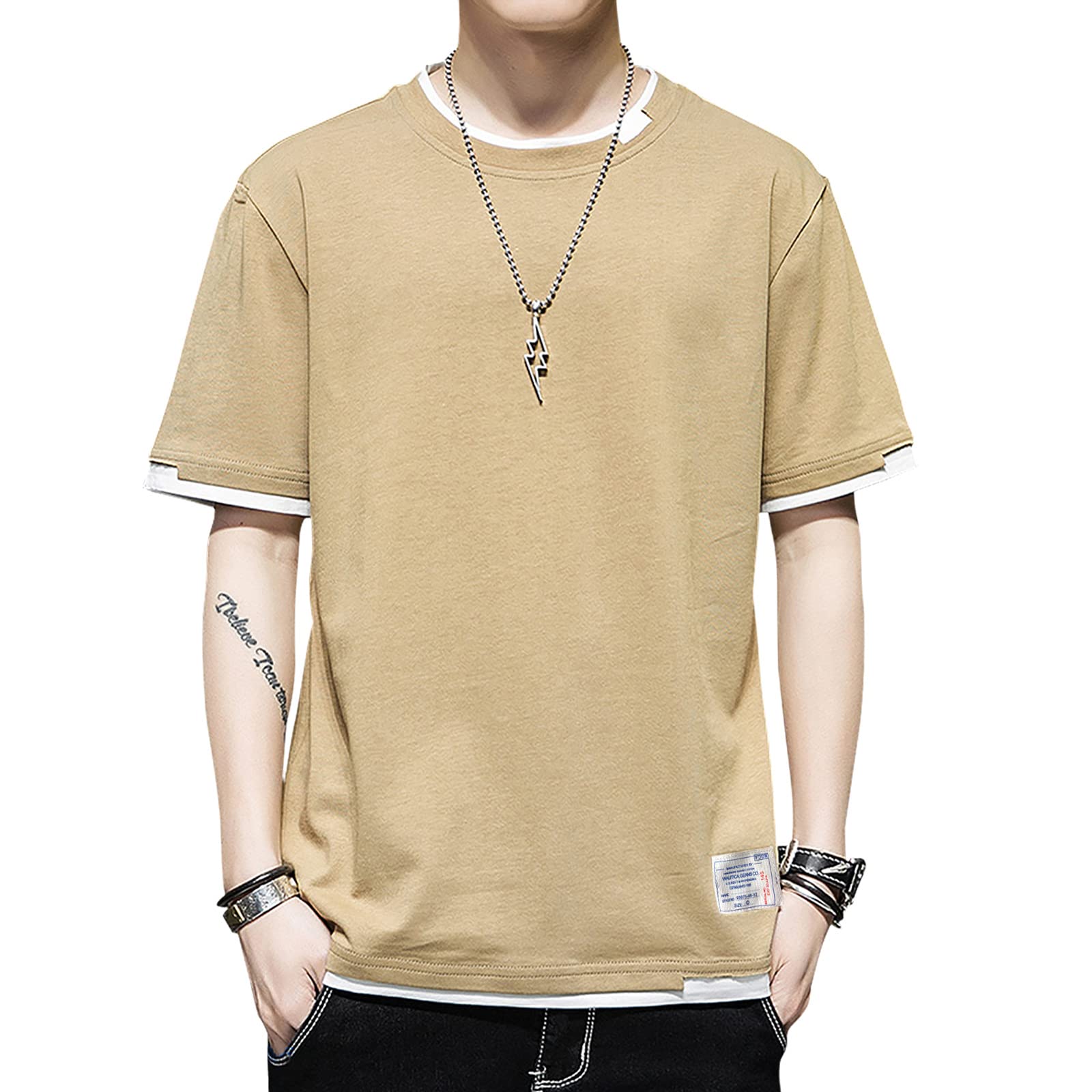 Men's Short Sleeve T-Shirt Summer Harajuku Streetwear Lightweight Patchwork T-Sh