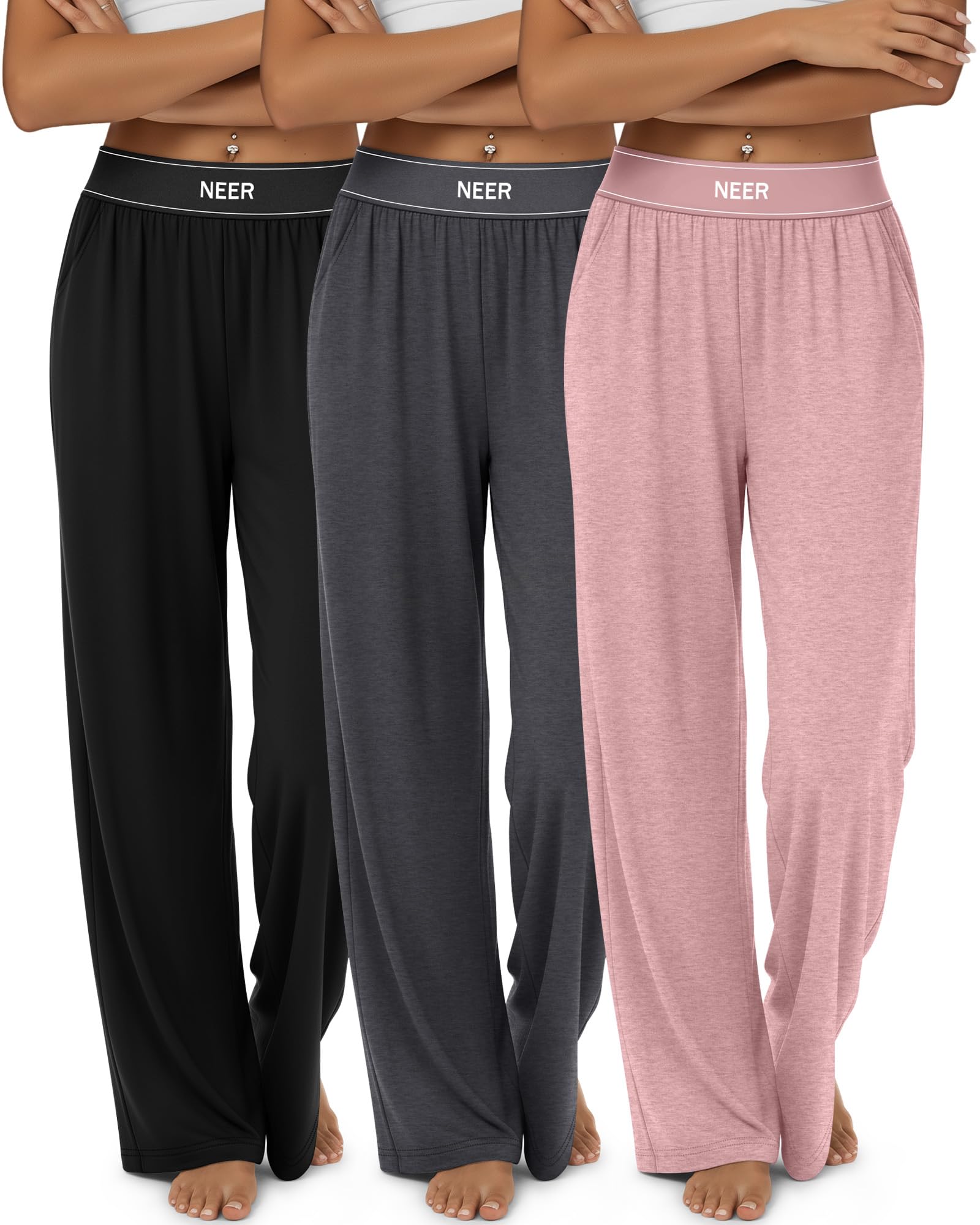 Neer 3 Pack Women's Cotton Wide Leg Sweatpants High Waist Pants