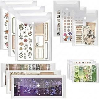 12 Pcs Sticker Organizer Bag, Clear Plastic Envelope with Snap (Mixed Size) | Waterproof and Durable for Sticker Storage, Scrapbook Storage, Washi Tape, Scrapbooking &amp; Stamping Supplies