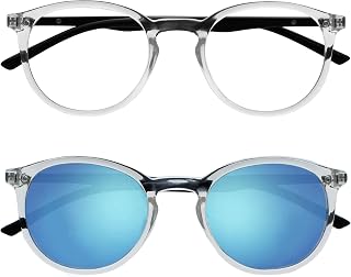 OPULIZE Met Double Pack Reading Glasses with Sun Reader Large Round Clear Black Men Women Spring Hinges RS60-C +1.00