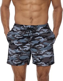 Men's Swimming Shorts, Breathable Quick-Drying Swimming Trunks with 3 Pockets, Swimming Trunks for Men with Mesh Lining and Adjustable Drawstring