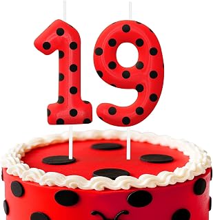 Ladybug Number 19 Birthday Candles, Red and Black Polka Dot Cake Topper for Boys Girls Cake Decorations, Birthday Decorations Party Supplies, Number Candles for Party Decor