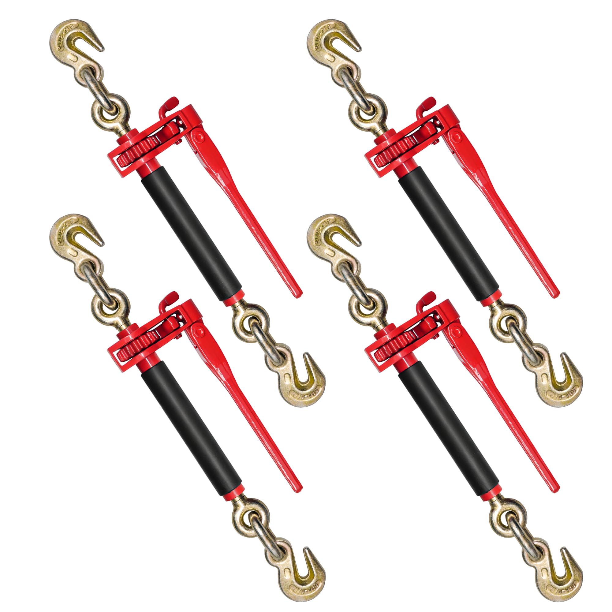 Krytonel 4 Pack 5/16" - 3/8" Heavy Duty Folding Handle Ratchet Chain | Binder Lo