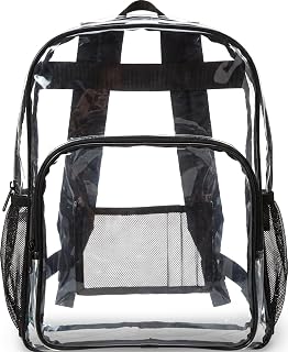 Amazon Basics Transparent Clear School Backpack, Water-Resistant PVC Plastic, Reinforced Shoulder Straps, 17 x 7 x 13 in