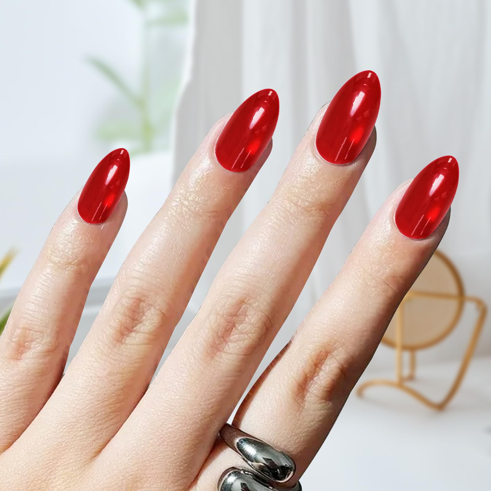 Glossy Press-On, 24 Self Adhesive Nails for DIY Manicure, Easy to Apply Art Stic