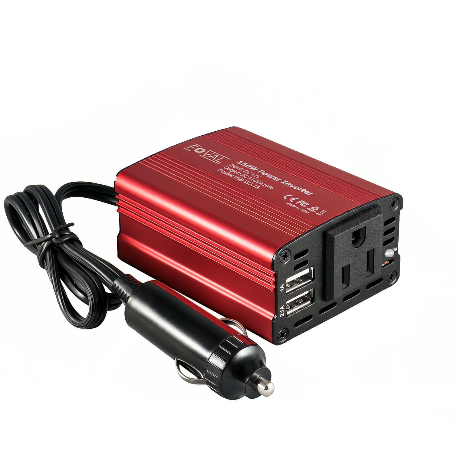 FOVAL 150W Car Power Inverter 12V DC to 110V AC Converter Vehicle Adapter Plug O