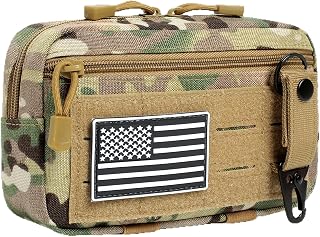 Tactical MOLLE Admin Pouch - Laser Cut EDC Tool Pouch Horizontal Modular Organizer with American Flag Patch and Keychain