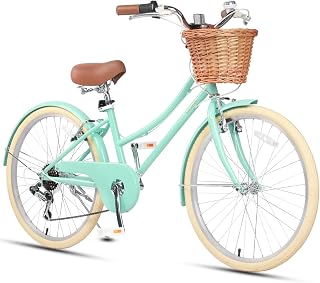 Glerc 20 24 26 Inch Beach Cruiser Bike for Over 6 Years Old Girls and Teen | 6-Speed Derailleur, Wicker Basket, Fender, High Tensile Steel Frame, V-Brake, 85% Pre-Assembled, Multiple Colors